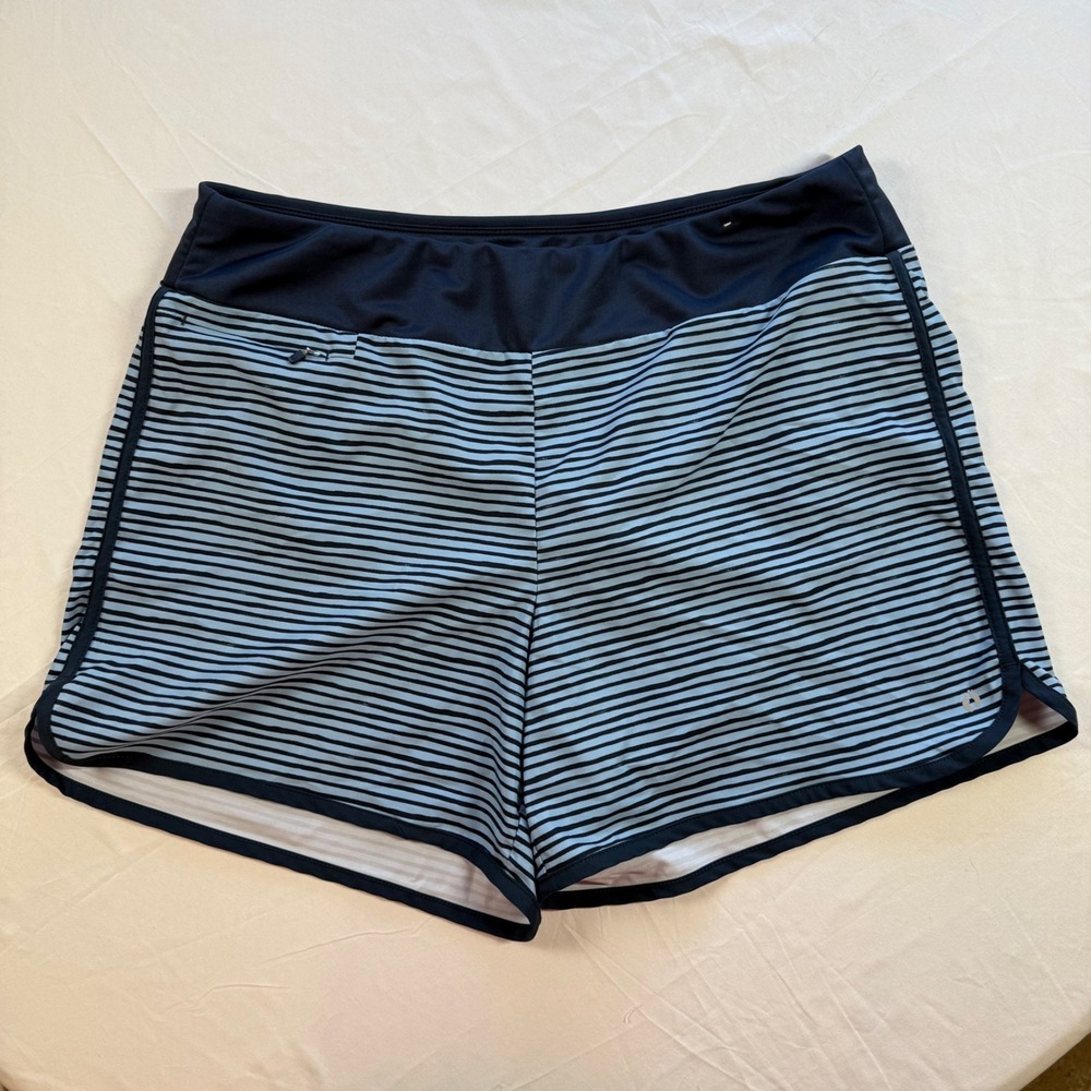 Hang Ten Swim Shorts XL Blue Stripe Compression Liner UPF 50 Hybrid Beach